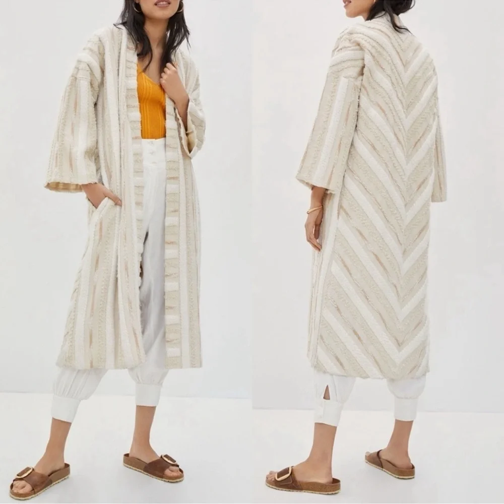 Anthropologie x Ollari Renee duster long open coat textured XL boho extra large